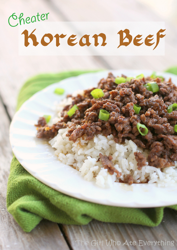 Picture of Cheater Korean Beef served over rice on a white plate.